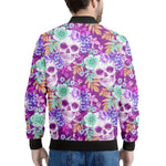 Neon Skull Floral Pattern Print Men's Bomber Jacket