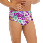 Neon Skull Floral Pattern Print Men's Briefs