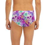 Neon Skull Floral Pattern Print Men's Briefs