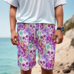 Neon Skull Floral Pattern Print Men's Cargo Shorts