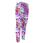 Neon Skull Floral Pattern Print Men's Compression Pants