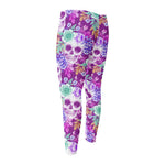 Neon Skull Floral Pattern Print Men's Compression Pants