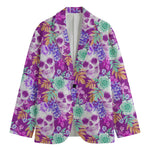 Neon Skull Floral Pattern Print Men's Cotton Blazer