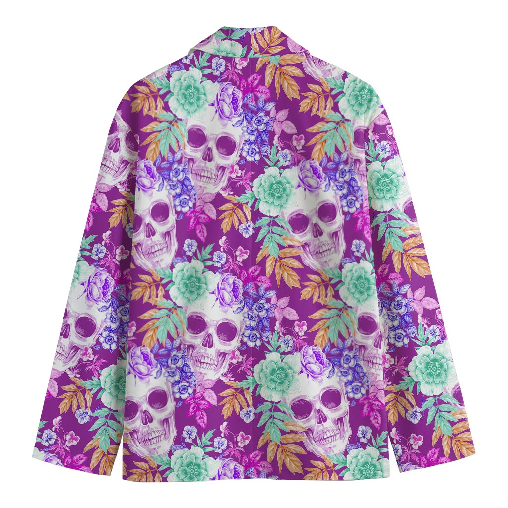 Neon Skull Floral Pattern Print Men's Cotton Blazer