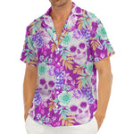 Neon Skull Floral Pattern Print Men's Deep V-Neck Shirt
