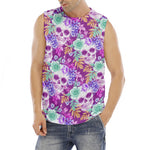 Neon Skull Floral Pattern Print Men's Fitness Tank Top