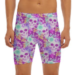 Neon Skull Floral Pattern Print Men's Long Boxer Briefs