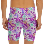Neon Skull Floral Pattern Print Men's Long Boxer Briefs
