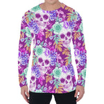 Neon Skull Floral Pattern Print Men's Long Sleeve T-Shirt