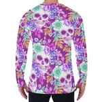 Neon Skull Floral Pattern Print Men's Long Sleeve T-Shirt