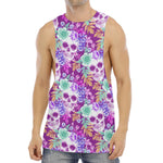 Neon Skull Floral Pattern Print Men's Muscle Tank Top