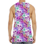 Neon Skull Floral Pattern Print Men's Muscle Tank Top
