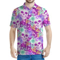 Neon Skull Floral Pattern Print Men's Polo Shirt