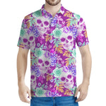 Neon Skull Floral Pattern Print Men's Polo Shirt