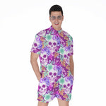 Neon Skull Floral Pattern Print Men's Rompers