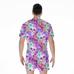 Neon Skull Floral Pattern Print Men's Rompers