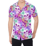 Neon Skull Floral Pattern Print Men's Shirt