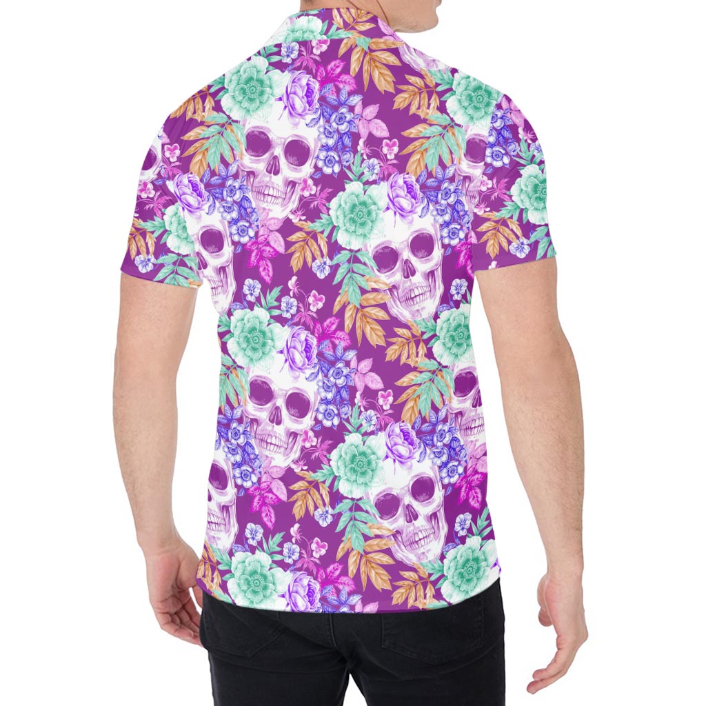 Neon Skull Floral Pattern Print Men's Shirt