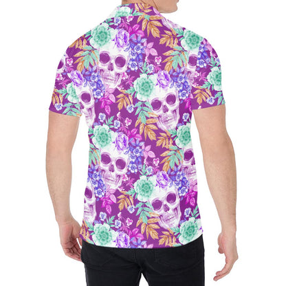 Neon Skull Floral Pattern Print Men's Shirt