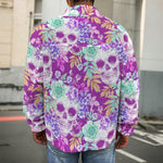 Neon Skull Floral Pattern Print Men's Shirt Jacket