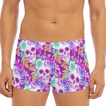 Neon Skull Floral Pattern Print Men's Short Boxer Briefs