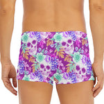 Neon Skull Floral Pattern Print Men's Short Boxer Briefs