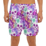 Neon Skull Floral Pattern Print Men's Split Running Shorts
