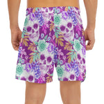 Neon Skull Floral Pattern Print Men's Split Running Shorts