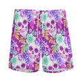 Neon Skull Floral Pattern Print Men's Athletic Shorts