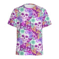 Neon Skull Floral Pattern Print Men's Athletic T-Shirt