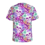 Neon Skull Floral Pattern Print Men's Sports T-Shirt