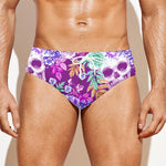 Neon Skull Floral Pattern Print Men's Swim Briefs