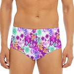 Neon Skull Floral Pattern Print Men's Triangle Swim Briefs