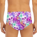 Neon Skull Floral Pattern Print Men's Triangle Swim Briefs