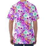 Neon Skull Floral Pattern Print Men's Velvet T-Shirt