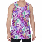 Neon Skull Floral Pattern Print Men's Velvet Tank Top