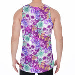 Neon Skull Floral Pattern Print Men's Velvet Tank Top