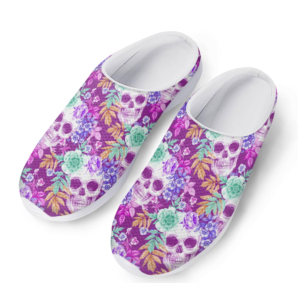 Neon Skull Floral Pattern Print Mesh Casual Shoes