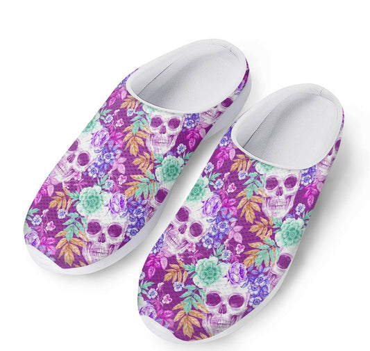 Neon Skull Floral Pattern Print Mesh Casual Shoes