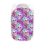 Neon Skull Floral Pattern Print Mesh Laundry Hamper