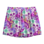 Neon Skull Floral Pattern Print Mesh Shorts