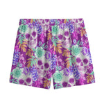Neon Skull Floral Pattern Print Mesh Shorts