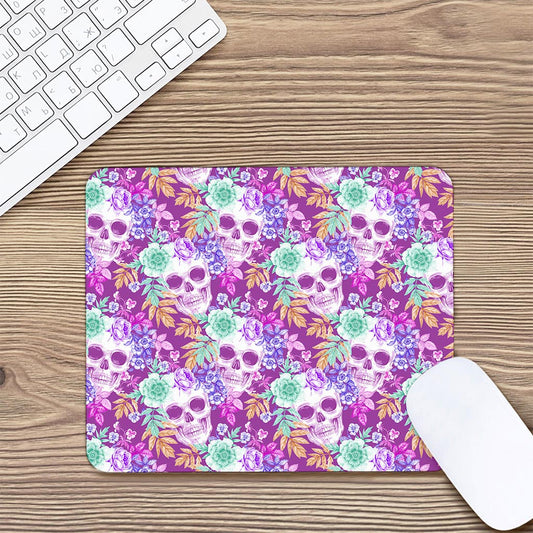 Neon Skull Floral Pattern Print Mouse Pad