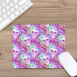Neon Skull Floral Pattern Print Mouse Pad