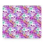 Neon Skull Floral Pattern Print Mouse Pad