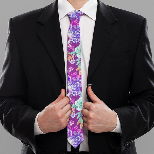 Neon Skull Floral Pattern Print Necktie