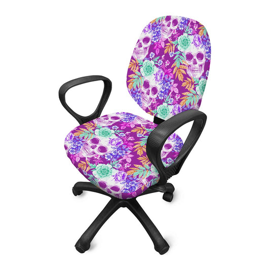 Neon Skull Floral Pattern Print Office Chair Cover