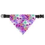 Neon Skull Floral Pattern Print Over The Collar Dog Bandana