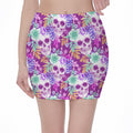 Neon Skull Floral Pattern Print Pencil Mini Skirt