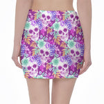 Neon Skull Floral Pattern Print Pencil Mini Skirt